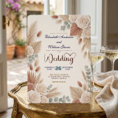 Invitation Mariage Bohème Chic Roses Herbe des Pampas
