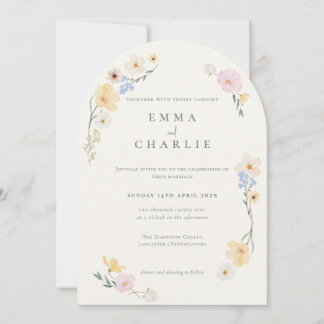 Invitation Mariage bohème chic vert sauge Fleurs sauvages pas