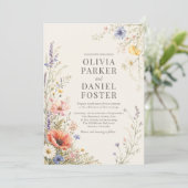 Invitation Mariage Bohème Code QR Fleur de Prairie Colorée (Debout devant)