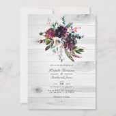Invitation Mariage Bohème Code QR Floral Prune Violet Rustiqu (Devant)