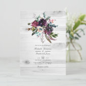 Invitation Mariage Bohème Code QR Floral Prune Violet Rustiqu (Debout devant)