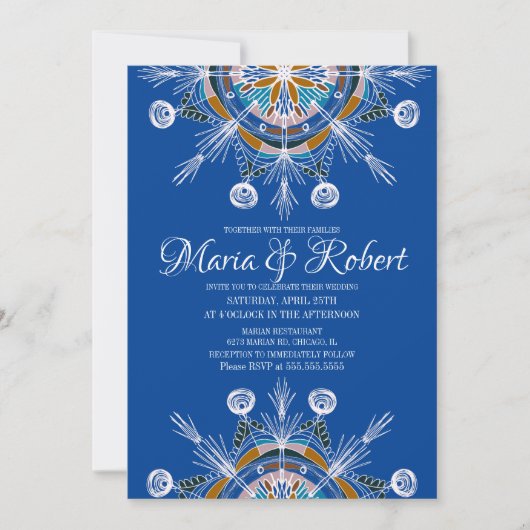 Invitation Mariage Bohème coloré Mandala Blue Boho (Devant)