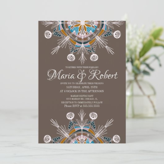 Invitation Mariage bohème coloré Mandala Brown Boho (Debout devant)
