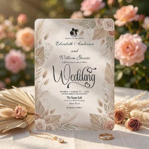 Invitation Mariage Bohème Crème Chic Floral Rustique