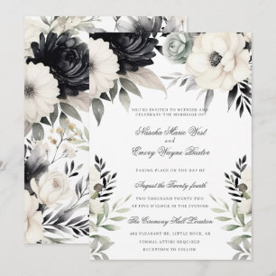 Invitation Mariage Bohème Crème Noir Fleurs Sombres