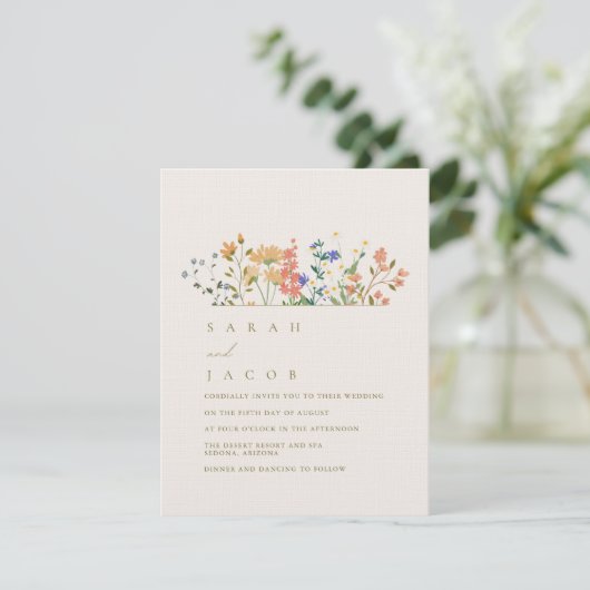 Invitation Mariage Bohème de Fleur Sauvage d'Été (Debout devant)