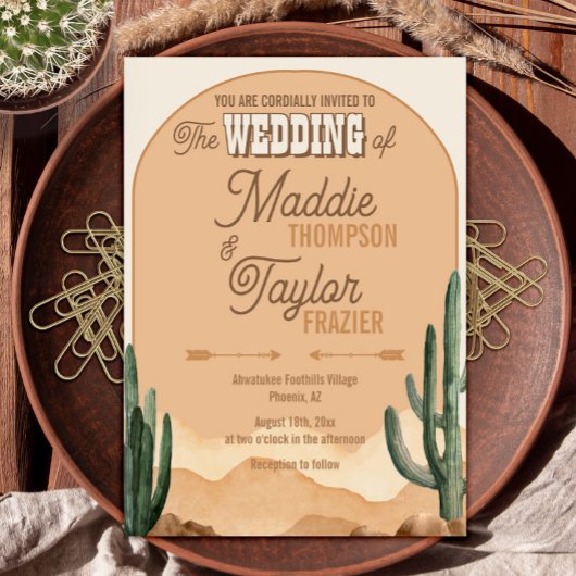 Invitation Mariage Bohème Désertique Cactus Rustique Sud-Oues