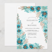 Invitation Mariage Bohème Doré Turquoise (Devant / Derrière)