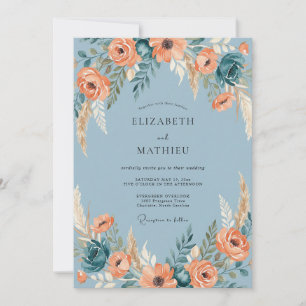 Invitation Mariage Bohème Éblouissant Bleu Acier