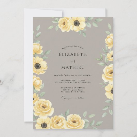 Invitation Mariage Bohème Élégant Jaune (Devant)