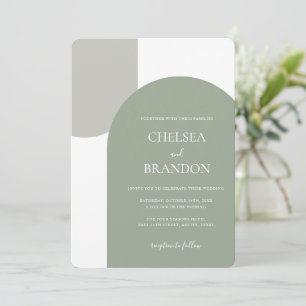 Invitation Mariage Bohème Élégant Minimaliste Arc Vert Sauge