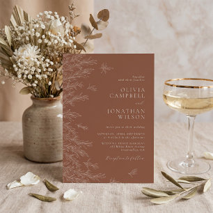 Invitation Mariage Bohème en Terracotta Moderne avec Feuilles