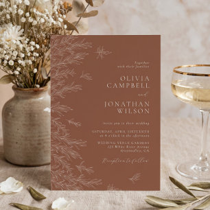 Invitation Mariage Bohème en Terracotta Moderne avec Feuilles