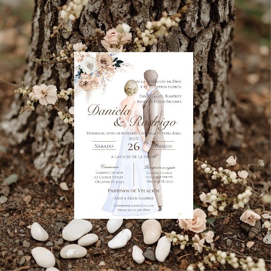 Invitation Mariage Bohème Espagnol avec mariés