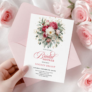 Invitation Mariage Bohème Éternel Rouge Rubis Rose Blush Or