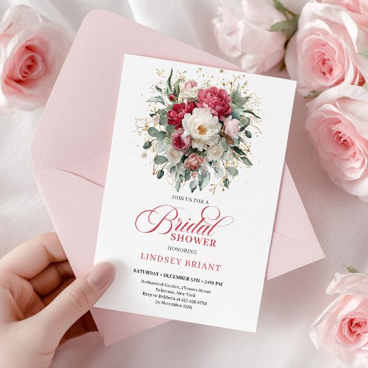 Invitation Mariage Bohème Éternel Rouge Rubis Rose Blush Or