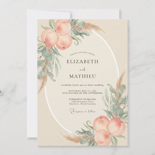 Invitation Mariage Bohème Éthéré aux Pêches (Devant)