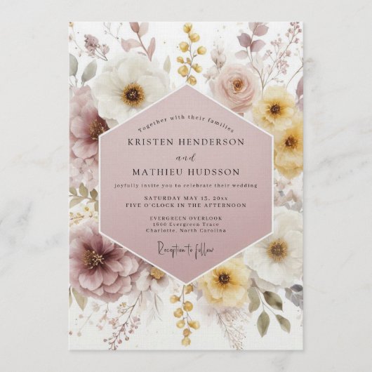 Invitation Mariage Bohème Éthéré Mauve (Devant)
