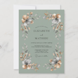 Invitation Mariage Bohème Éthéré Vert Sauge
