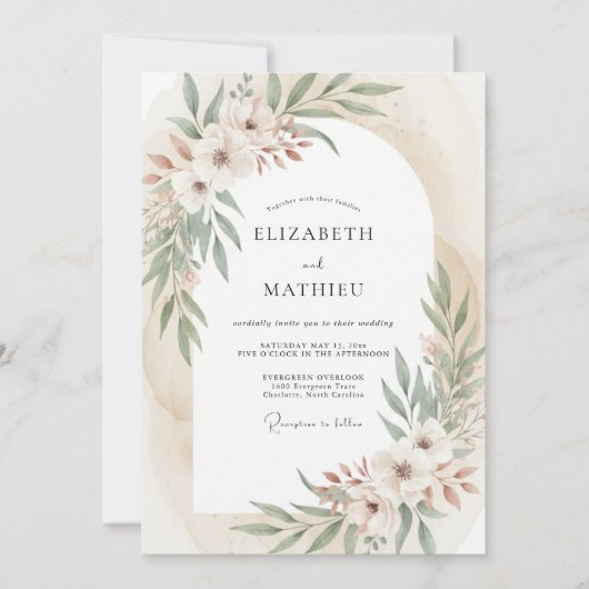 Invitation Mariage Bohème Éthéré Vert Sauge (Devant)