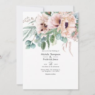 Invitation Mariage Bohème Eucalyptus Rose Pavot