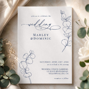 Invitation Mariage Bohème Eucalyptus Springs Bleu Nuit & Blan