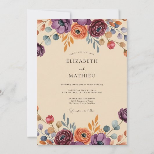 Invitation Mariage Bohème Exubérant aux Prunes (Devant)