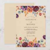 Invitation Mariage Bohème Exubérant aux Prunes (Devant / Derrière)