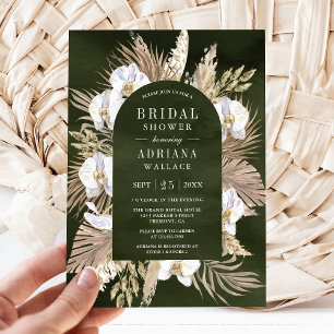 Invitation Mariage Bohème Fleur d'Orchidée Blanche Pampas Ver