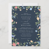 Invitation Mariage Bohème Fleur Sauvage Navy Code QR RSVP (Devant)