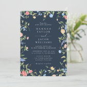 Invitation Mariage Bohème Fleur Sauvage Navy Code QR RSVP (Debout devant)