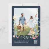 Invitation Mariage Bohème Fleur Sauvage Navy Code QR RSVP (Dos)