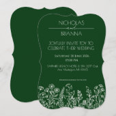 Invitation Mariage Bohème Fleur Sauvage Vert Sauge (Devant / Derrière)