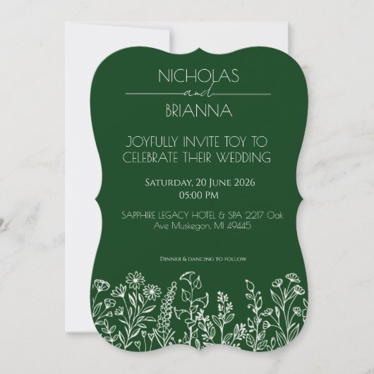 Invitation Mariage Bohème Fleur Sauvage Vert Sauge (Devant)