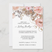 Invitation Mariage Bohème Fleur Séchée Rose Pêche Or (Devant)