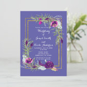 Invitation Mariage bohème fleuri violet et or ultra violet (Debout devant)