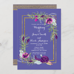 Invitation Mariage bohème fleuri violet et or ultra violet