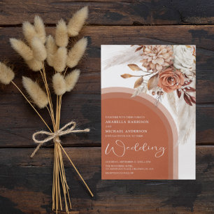 Invitation Mariage Bohème Fleurie et Herbe de Pampas Orange B