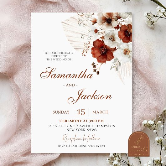 Invitation Mariage Bohème Fleurie Terracotta