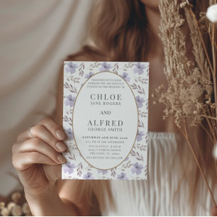 Invitation Mariage Bohème Fleuris Aquarelle Violet