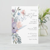 Invitation Mariage Bohème Fleuriste Rose et Bleu Poussiéreux (Debout devant)