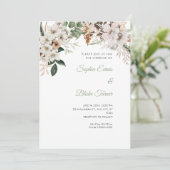 Invitation Mariage Bohème Fleurs Blanches Hiver (Debout devant)