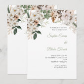 Invitation Mariage Bohème Fleurs Blanches Hiver (Devant / Derrière)
