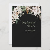 Invitation Mariage Bohème Fleurs Blanches Hiver Noir (Dos)