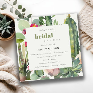 INVITATION MARIAGE BOHÈME FLEURS DE CACTUS FEUILLAGE ROSE