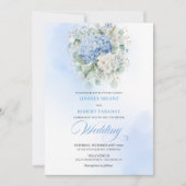 Invitation Mariage Bohème Fleurs Dorées Hydrangea Bleu Poudre (Devant)