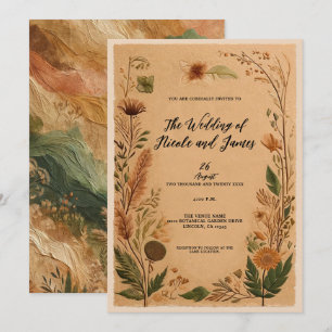 Invitation Mariage Bohème Fleurs Pressurisées de Pêche en Ter