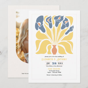 Invitation Mariage Bohème Floral Abstrait au Citron & Denim