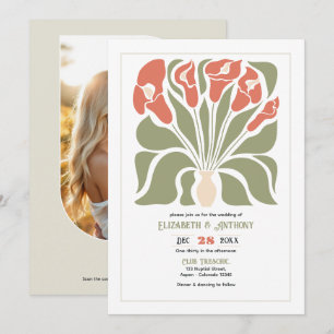 Invitation Mariage Bohème Floral Abstrait en Argile Olive & C