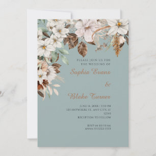 Invitation Mariage bohème floral blanc automne vert